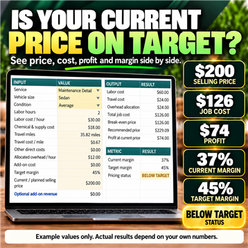 Current price versus target margin example in the RepeatShine workbook.
